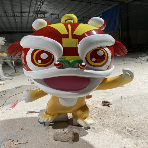 新年卡通獅子雕塑 玻璃鋼卡通吉祥物雕塑 商場(chǎng)美陳雕塑