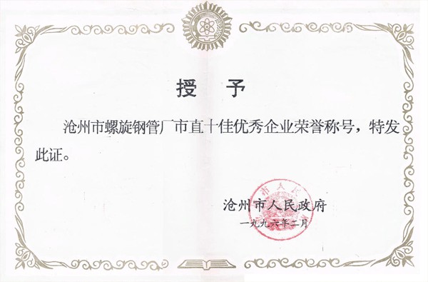 1995年滄州市十佳優秀企業